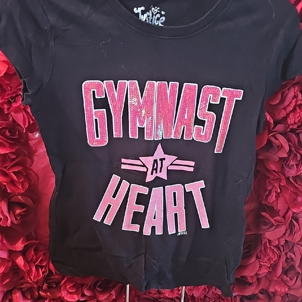 Justice Girls Black and Pink 'Gymnast at Heart' T-Shirt Size 8